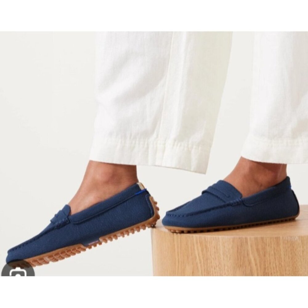 Rothy’s Men’s 12.5 Blue Slip-On Driving Loafers Recycled Knit Rubber Sole Shoes - Picture 13 of 14